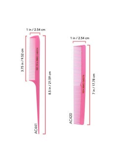 Allegro Combs Rat Rail And Barber Comb Stylist Combs Set Rattail Styling Parting Comb Hair Stylist Tail Comb Men Combs Women Combs Kids Comb Fresh Color 2 Pc. (Fresh Pink)  - Image 3