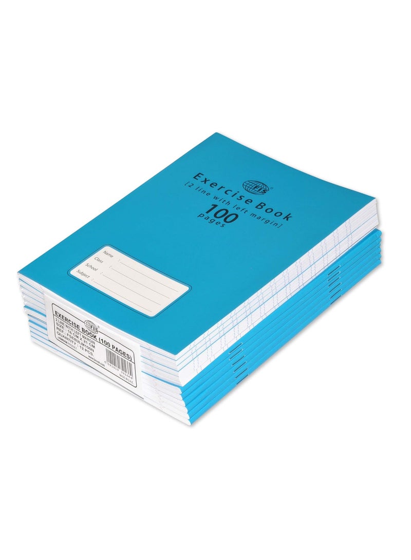 FIS Exercise Book 2-Line With Left Margin, 100-Pages, 16X21Cm 12-Piece - FSEB2LM100N - Image 1