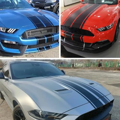 Leasinder Car Hood Stripe Sticker Universal Auto Racing Stripes Body Side Decal Vinyl Stripe Sticker Accessories Modified Decoration for Car Vehicles (Black, 63 * 11'') - Image 2