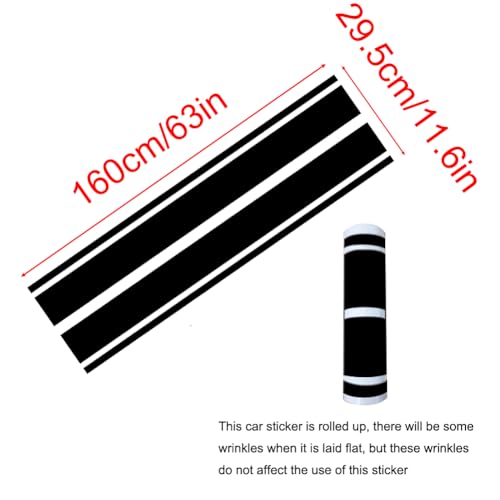 Leasinder Car Hood Stripe Sticker Universal Auto Racing Stripes Body Side Decal Vinyl Stripe Sticker Accessories Modified Decoration for Car Vehicles (Black, 63 * 11'') - Image 4