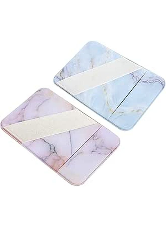 Double Layer Elastic Band Adhesive Phone Wallet Card Holder Marble Pattern Red Blue 2pcs - Image 1