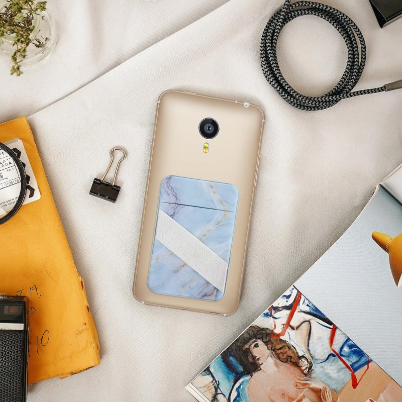 Double Layer Elastic Band Adhesive Phone Wallet Card Holder Marble Pattern Red Blue 2pcs - Image 5