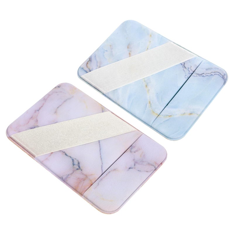 Double Layer Elastic Band Adhesive Phone Wallet Card Holder Marble Pattern Red Blue 2pcs - Image 2