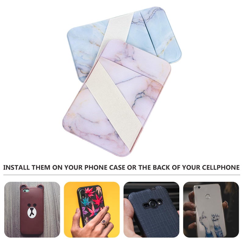 Double Layer Elastic Band Adhesive Phone Wallet Card Holder Marble Pattern Red Blue 2pcs - Image 4