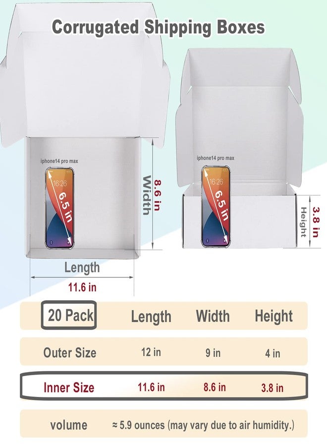 MEBRUDY 12x9x4 Shipping Boxes, 20 Pack White Literature Mailer Corrugated Cardboard Box for Small Business Mailing Packaging - Image 2