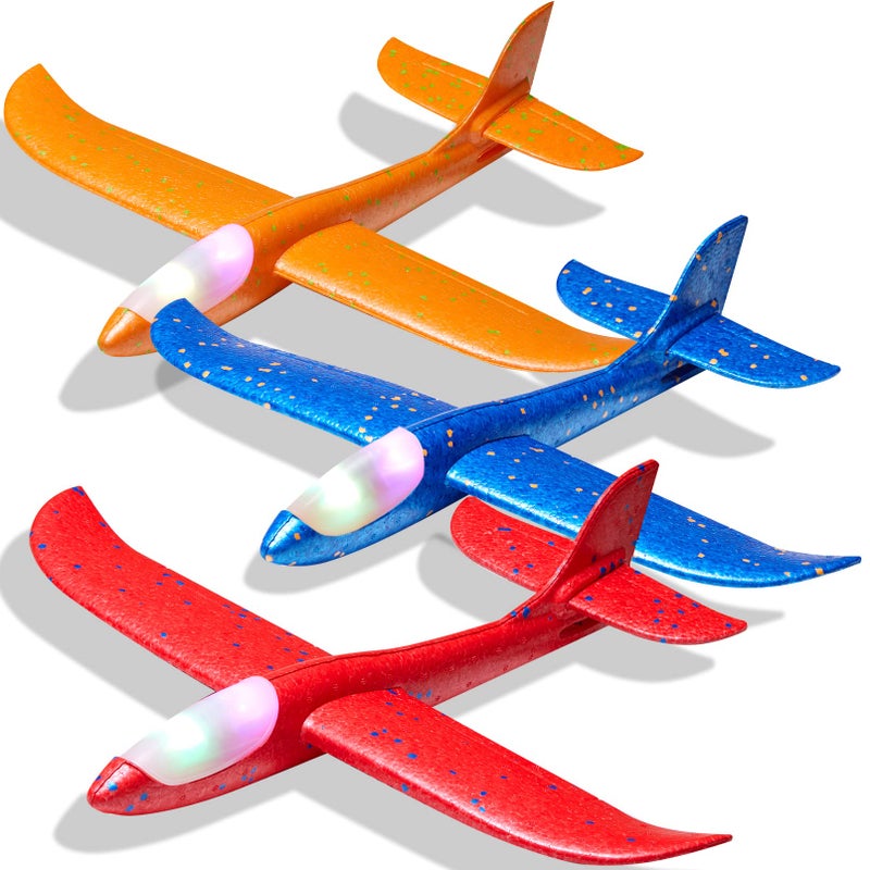 Tivcck 3 Pack LED Foam Airplane Toys 175 Large Throwing Foam Plane 2 Flight Mode Glider Flying Toy for Kids Ages 3 - Image 3
