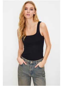 trendyol Black Square Neck Fitted/Sleeping Soft Touch/Elastic Knitted Bodysuit TWOSS24BD00001  - Image 1