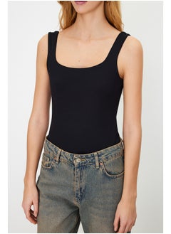 trendyol Black Square Neck Fitted/Sleeping Soft Touch/Elastic Knitted Bodysuit TWOSS24BD00001  - Image 5