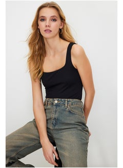 trendyol Black Square Neck Fitted/Sleeping Soft Touch/Elastic Knitted Bodysuit TWOSS24BD00001  - Image 3