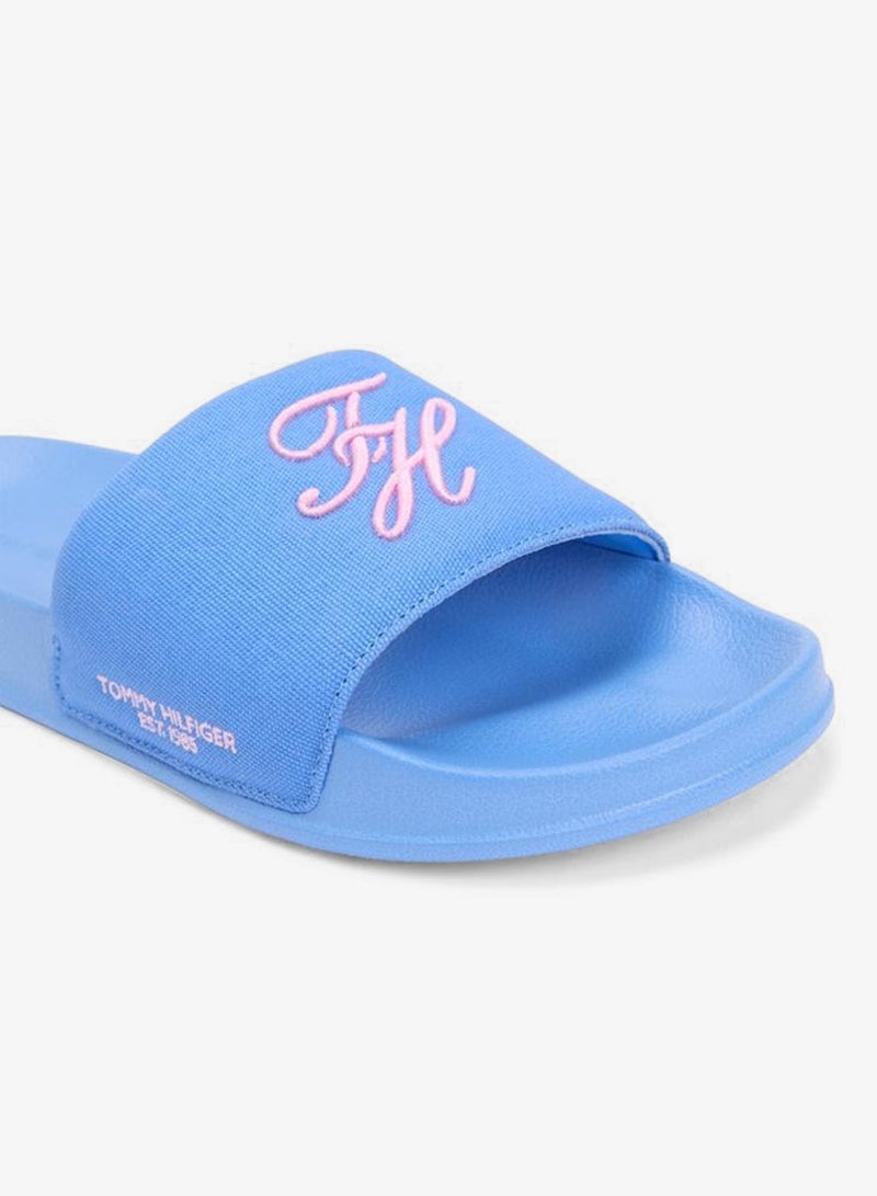 TOMMY HILFIGER Logo Embroidery Canvas Pool Slides - Image 5