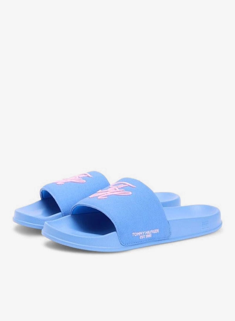 TOMMY HILFIGER Logo Embroidery Canvas Pool Slides - Image 4