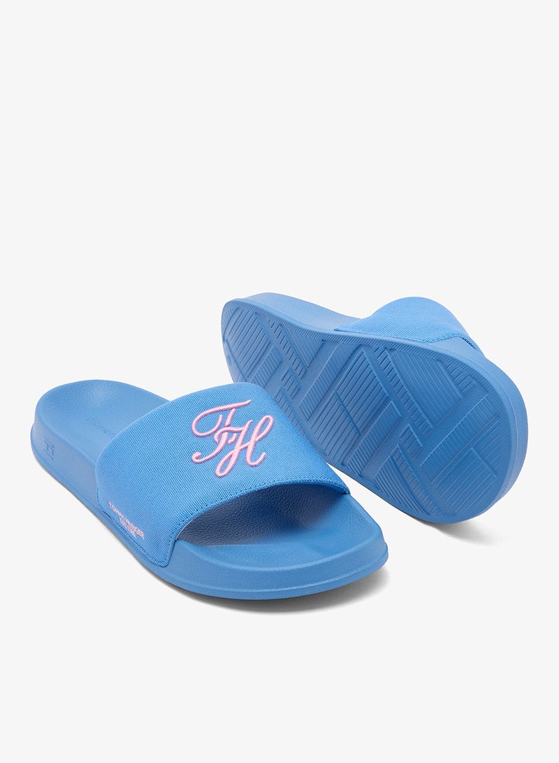 TOMMY HILFIGER Logo Embroidery Canvas Pool Slides - Image 5