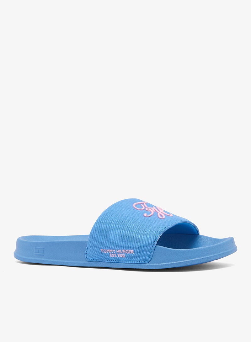 TOMMY HILFIGER Logo Embroidery Canvas Pool Slides - Image 3