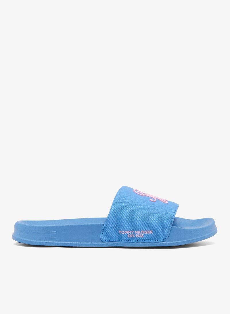 TOMMY HILFIGER Logo Embroidery Canvas Pool Slides - Image 2