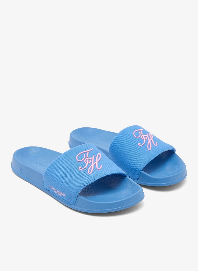 TOMMY HILFIGER Logo Embroidery Canvas Pool Slides - Image 1