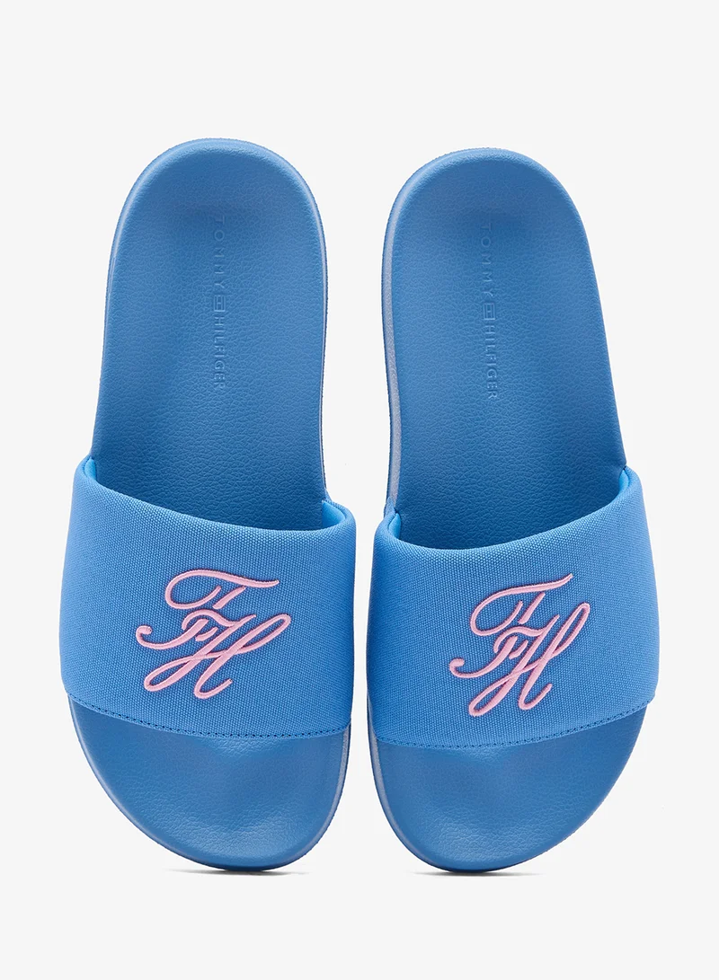 Tommy Hilfiger Blue Spell Logo Embroidery Canvas Pool Slides for Men | Best Price UAE