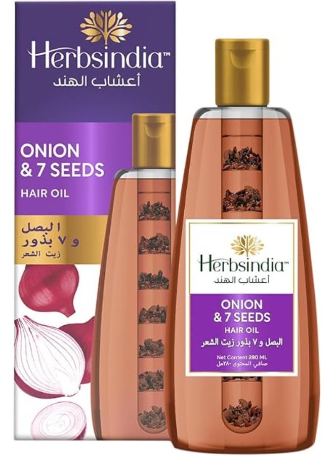 Herbsindia Onion & 7 Herbal Seeds Hair Oil With Nourish Tube | For Stronger & Longer Hair| Silicone & Paraben Free | All Hair Types | 280ml - Image 1