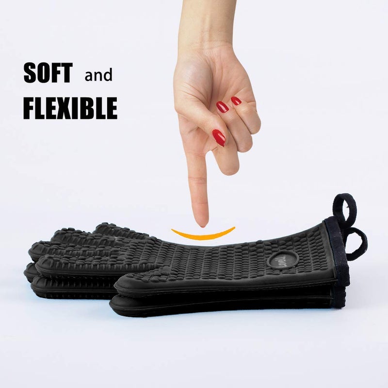 Loveuing Kitchen Oven Gloves - Silicone and Cotton Double-Layer Heat Resistant Oven Mitts/BBQ Gloves/Grill Gloves - Perfect for Baking and Grilling - 1 Pair (Small, Black) - Image 2