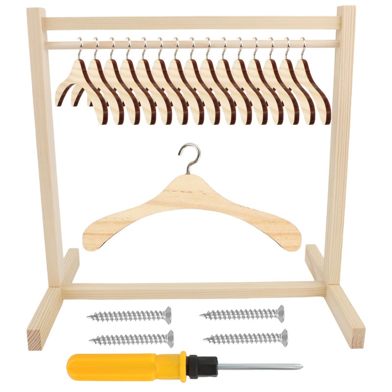 Flahard 17 Pcs Wood Doll Garment Rack with Wooden Clothes Hanger Mini Wooden Girl Doll Clothes Hanger Organizer Storage Shelf for 18 Inch Girl Doll Clothes Baby Dollhouse Color Set 1 - Image 3