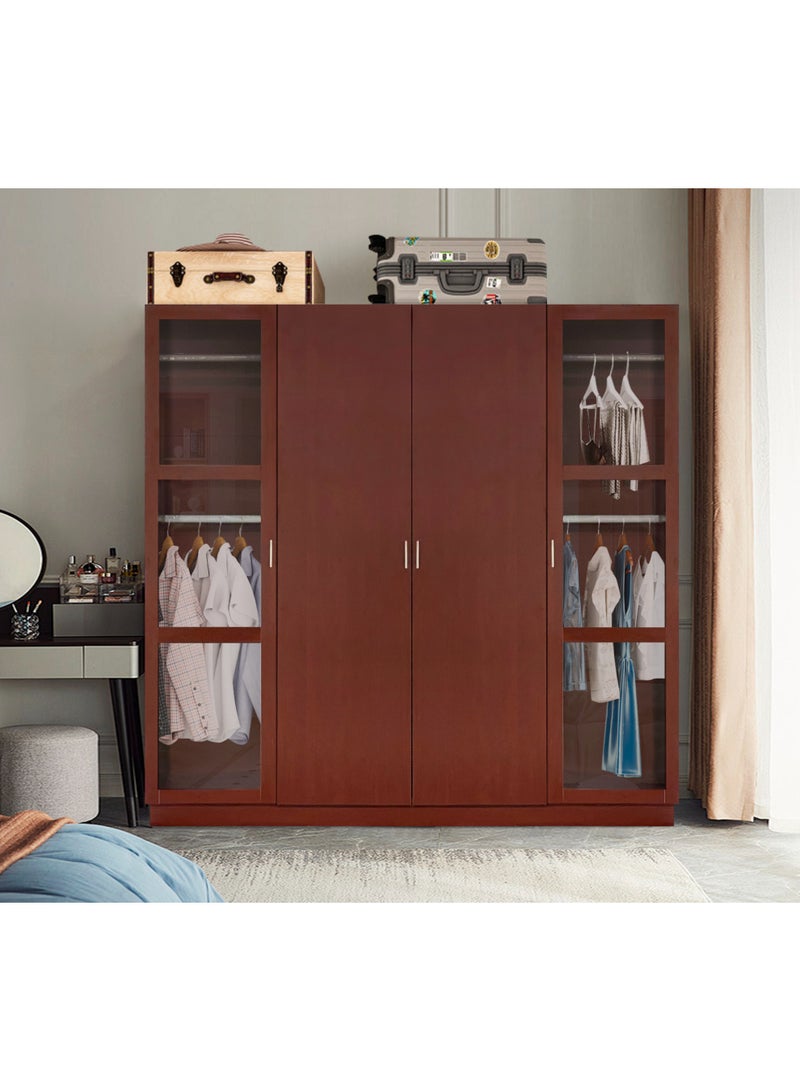 noon east Brown Wooden Bedroom Wardrobe, Engineered Wood, Spacious Storage with Hanging Rods & Adjustable Shelves, 200 × 60 × 201 cm – Stylish & Functional Closet Organizer - Image 1