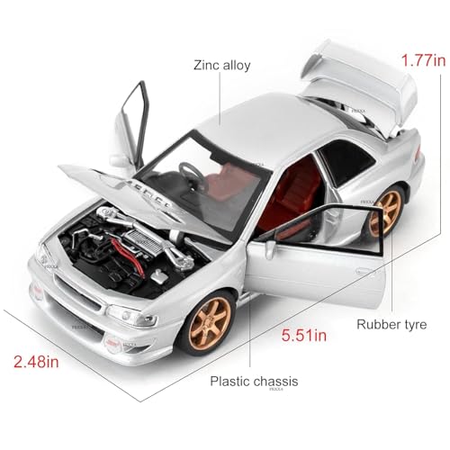 FEXXA 1/32 Compatible for Subaru Impreza WRX STI Model Car, Pull Back Diecast Collectible Car Toy with Sounds ＆ Lights for Kids Boys Girls and Adults, Gift (Silver) - Image 3