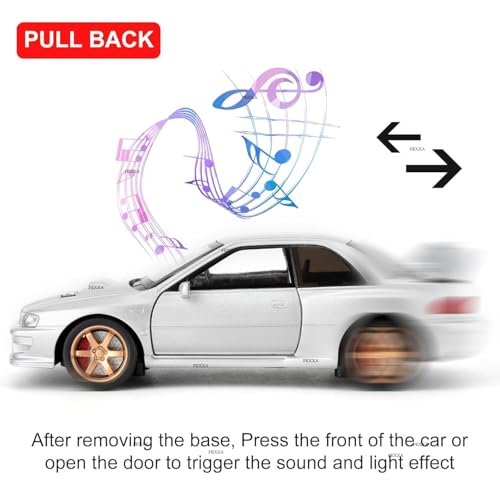 FEXXA 1/32 Compatible for Subaru Impreza WRX STI Model Car, Pull Back Diecast Collectible Car Toy with Sounds ＆ Lights for Kids Boys Girls and Adults, Gift (Silver) - Image 4
