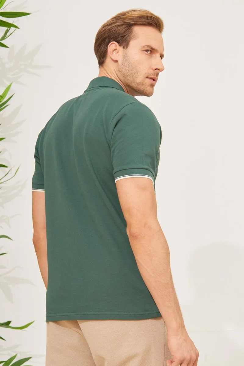 اوديلون Men's Interstitial Collar Detailed Cotton Polo Neck T-Shirt Khaki
