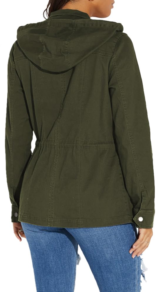 sexycherry Casual Army Green jacket for women Long Sleeve Hooded Outwear Coat With Zipper Button Pockets Drawstrings(Medium) - Image 2