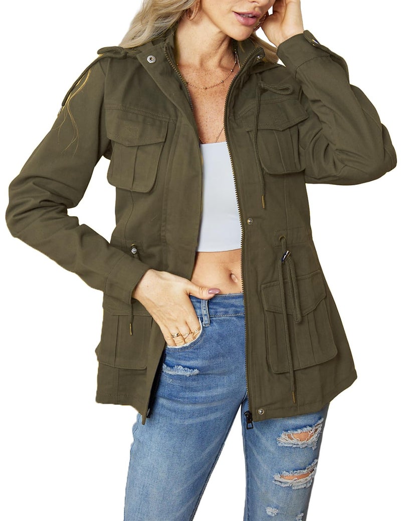 sexycherry Casual Army Green jacket for women Long Sleeve Hooded Outwear Coat With Zipper Button Pockets Drawstrings(Medium) - Image 5