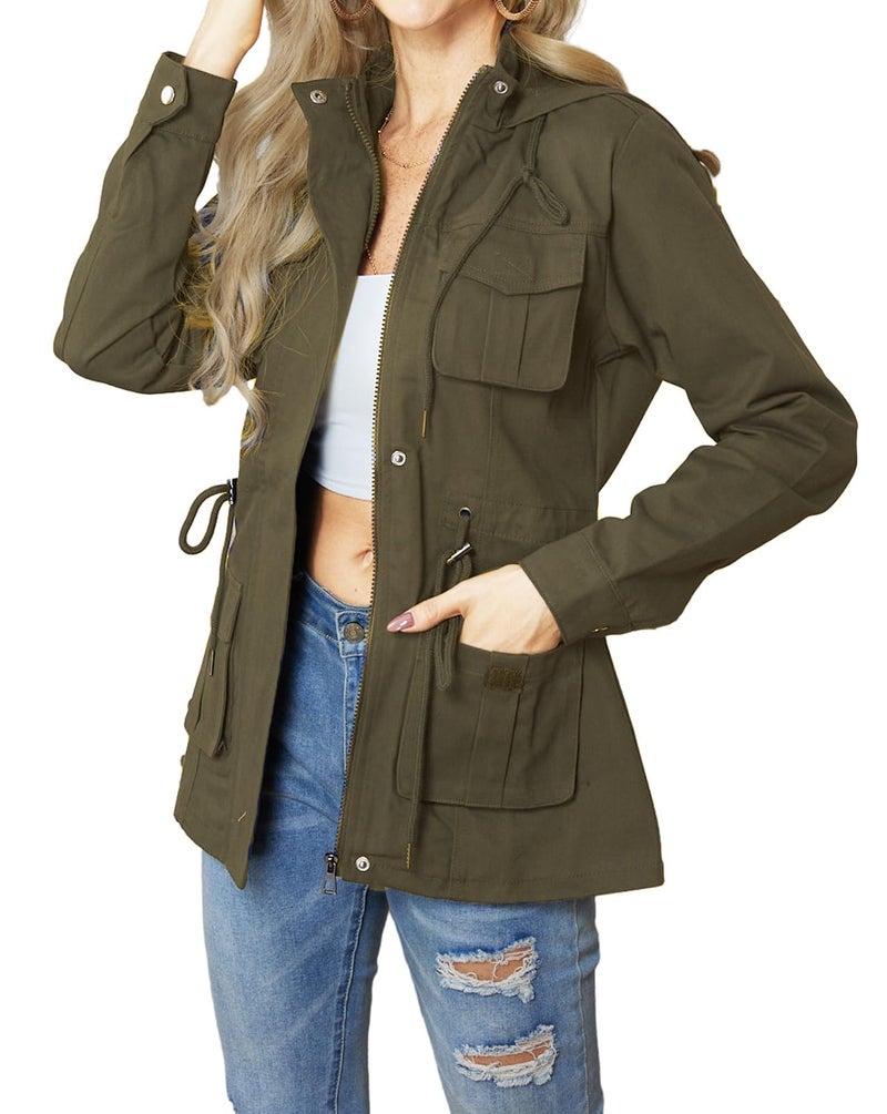 sexycherry Casual Army Green jacket for women Long Sleeve Hooded Outwear Coat With Zipper Button Pockets Drawstrings(Medium) - Image 4