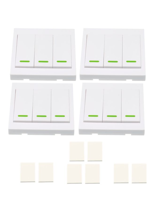 NIBEMINENT 4-Piece Push Button 3 Gang Remote Controller Transmitter With Stickers White