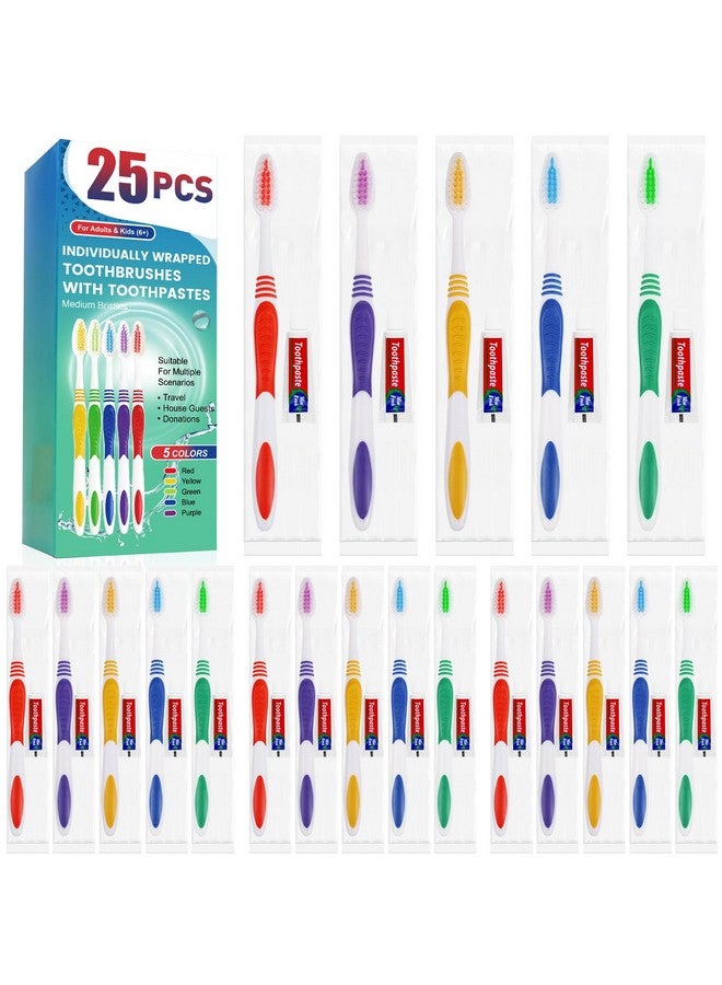 Navona 25 PCS Individually Wrapped Toothbrushes with Toothpaste Bulk, Disposable Toothbrushes Bulk, Bulk Toothpaste, Travel Toothpaste Bulk, Ergonomics Handle, Soft Bristle, Perfect for Travel,Hotel,Donation - Image 1