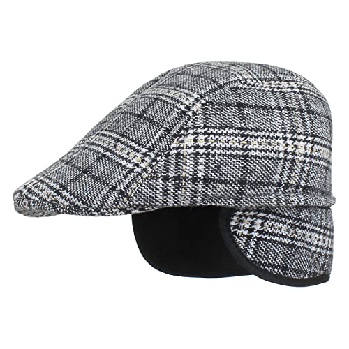 Zacharias Men's Checkered Woolen Golf Cap with Earmuff (Pack of 1) (eg-07_Light Grey_Free Size) - Image 5