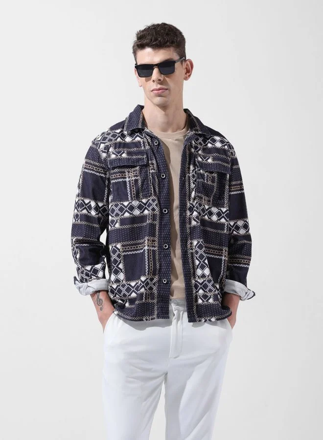 The Indian Garage Co Men Regular Fit Aztec Printed Cutaway Collar Full Sleeves Shirt