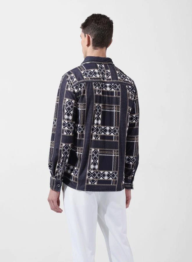 The Indian Garage Co Men Regular Fit Aztec Printed Cutaway Collar Full Sleeves Shirt