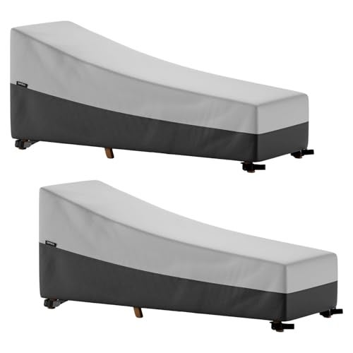 EVRBUL 2PCS Patio Chaise Lounge Covers 84L x 32W x 32H Heavy Duty 420D Waterproof Outdoor Pool Lounge Chair Covers with Air Vents Fixed Straps Bottom Drawstrings - Image 1