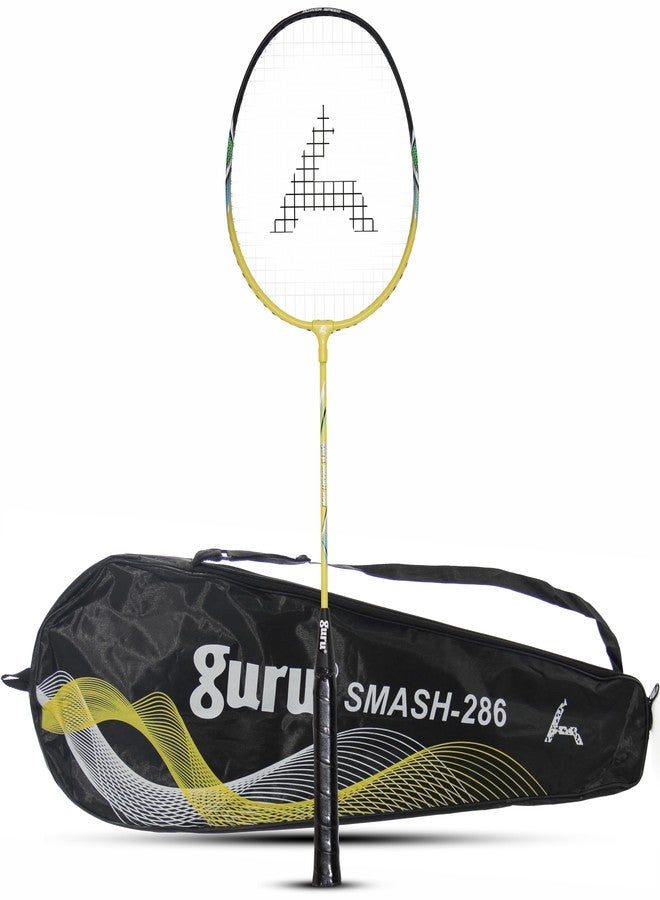 GURU Smash-286 Yellow Heavy Duty Aluminium Badminton Racket Pack of 1 with Cover - Image 1