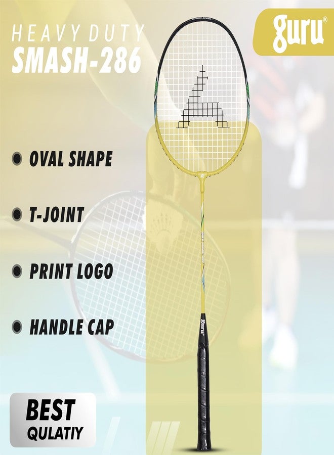 GURU Smash-286 Yellow Heavy Duty Aluminium Badminton Racket Pack of 1 with Cover - Image 2