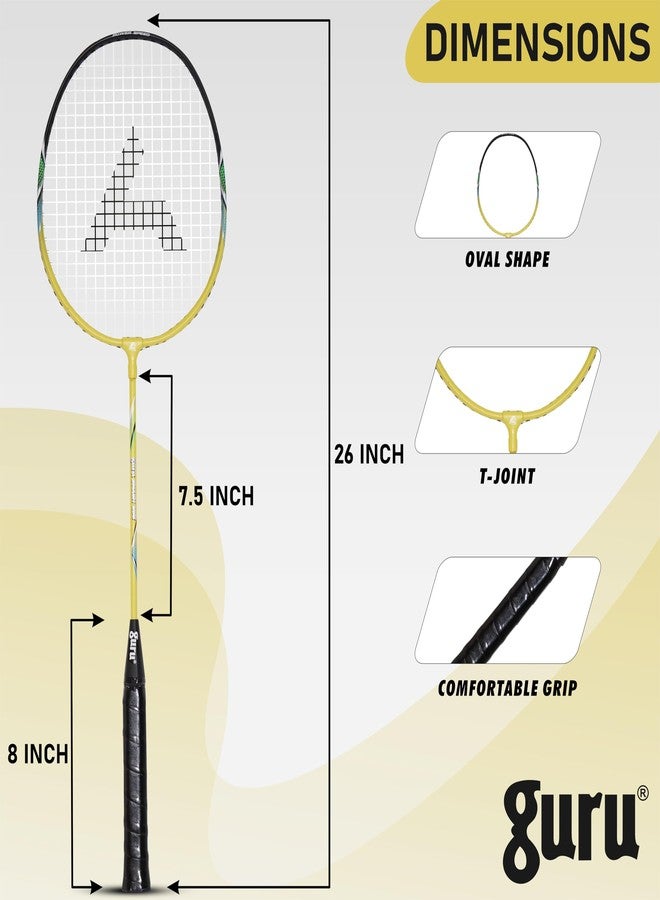 GURU Smash-286 Yellow Heavy Duty Aluminium Badminton Racket Pack of 1 with Cover - Image 4