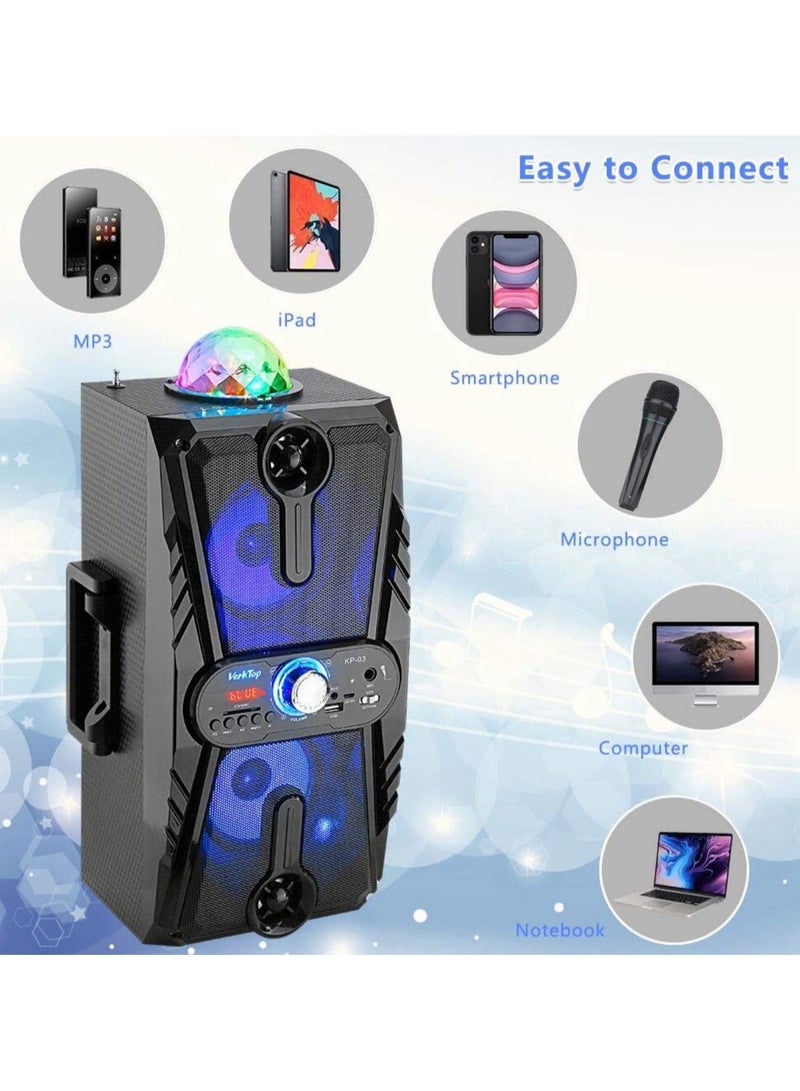 Karaoke Machine for Kids & Adults Portable PA System Rechargeable Wireless Bluetooth Speaker with Disco Ball&Wired Microphone for Party/Wedding/Meeting/Performance - Image 4