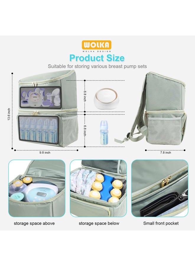 Wolka Breast Milk Bags, Breastmilk Cooler Travel Backpack with Dual Insulated Compartments & Removable Divider, 50 Cans Capacity, Fit Most Breast Pumps Like Medela, Spectra S1, S2, Evenflo (Grey) - Image 2