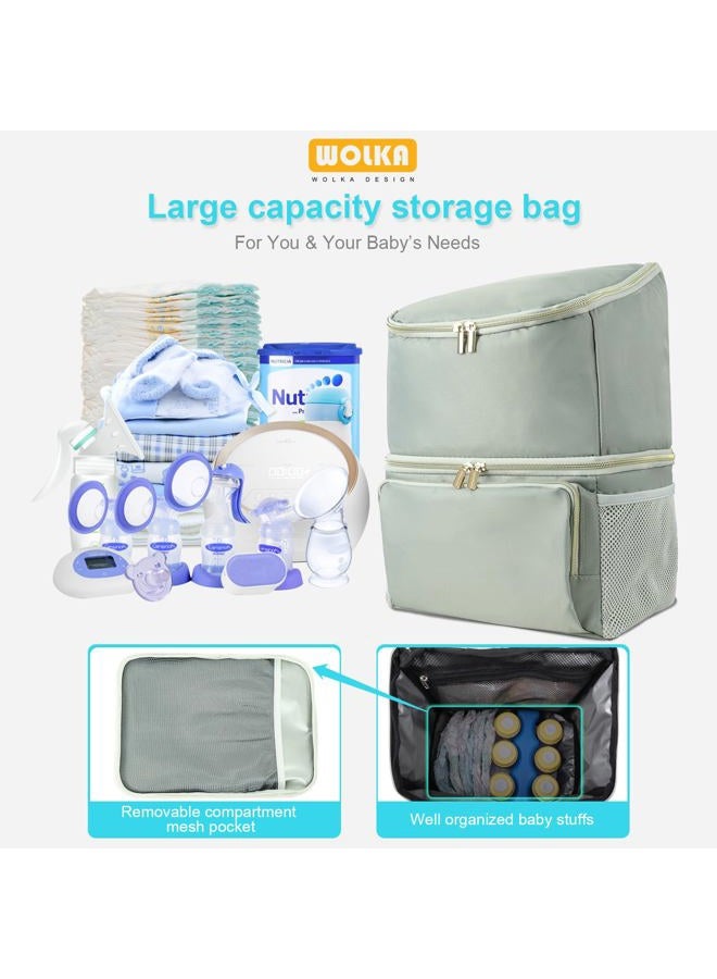 Wolka Breast Milk Bags, Breastmilk Cooler Travel Backpack with Dual Insulated Compartments & Removable Divider, 50 Cans Capacity, Fit Most Breast Pumps Like Medela, Spectra S1, S2, Evenflo (Grey) - Image 3