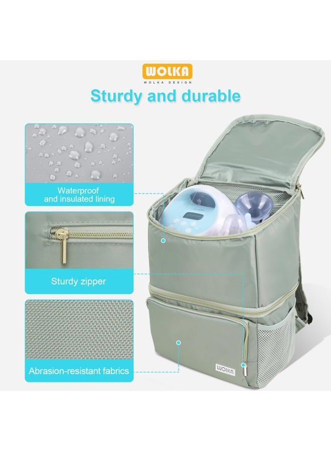 Wolka Breast Milk Bags, Breastmilk Cooler Travel Backpack with Dual Insulated Compartments & Removable Divider, 50 Cans Capacity, Fit Most Breast Pumps Like Medela, Spectra S1, S2, Evenflo (Grey) - Image 5