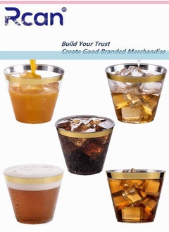 Rcan 50 Pcs/set Gold Upscale Elegant Wedding Dining Party Disposable Plastic Clear Cup Set, 9 OZ Transparent Gold Rimmed Cups(50 Guest)  - Image 2