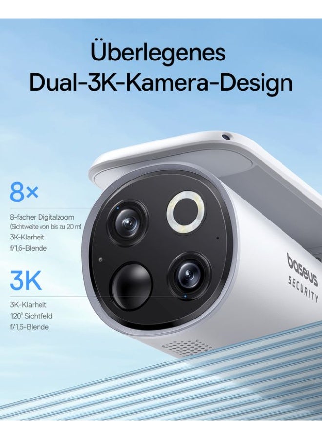 بيسوس كاميرا المراقبة Baseus Security S1 Pro الخارجية بنظام عدستين 3K – نظام أمني ذكي مزدوج العدسة بدقة عالية 3K، رؤية ليلية، كشف حركة، قابس UK، لون أبيض - Image 3