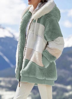 Women's Autumn and Winter Warm Loose Plush Multicolor Hooded Jacket