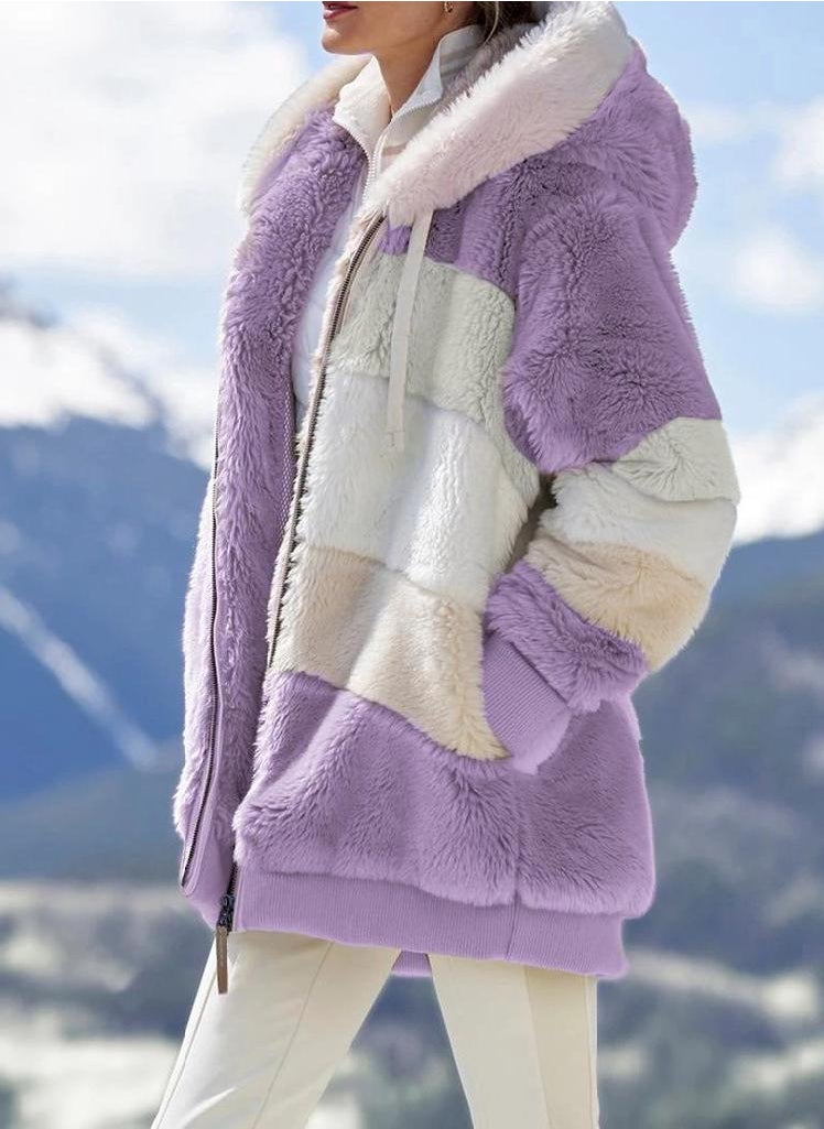 Eckek - Women's Autumn and Winter Warm Loose Plush Multicolor Hooded Jacket - Image 1