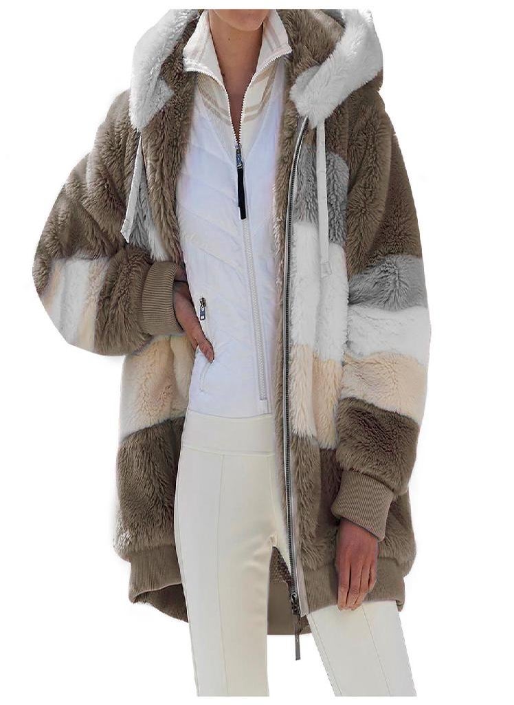 Eckek - Women's Autumn and Winter Warm Loose Plush Multicolor Hooded Jacket - Image 1