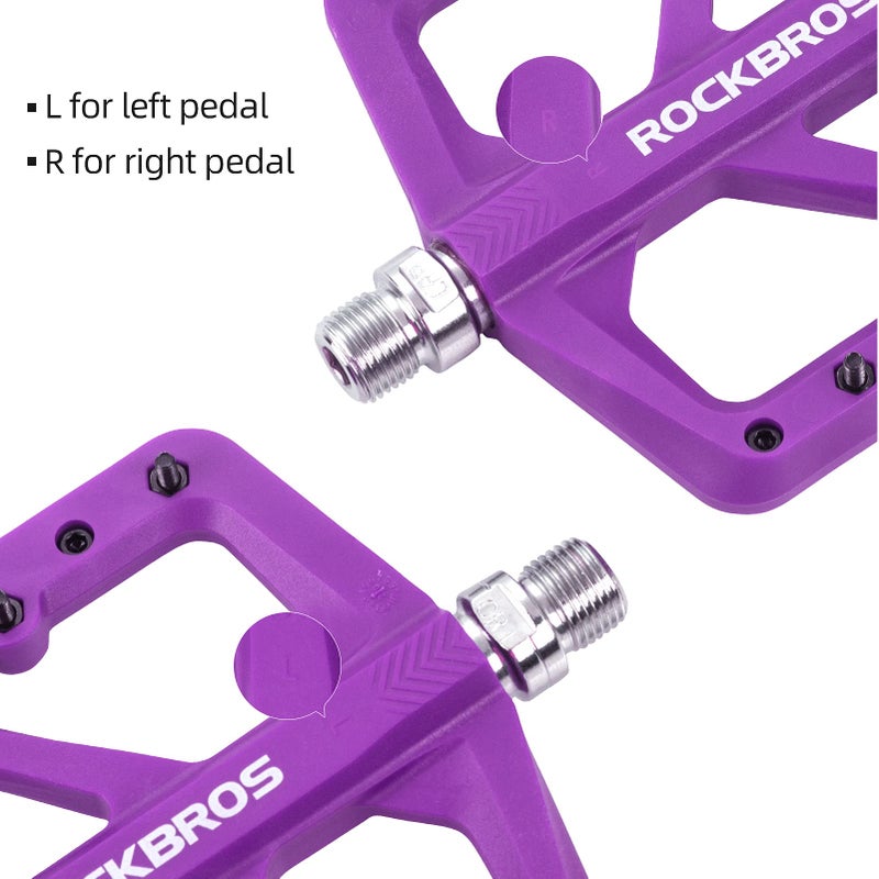 Rockbros Rock BROS Mountain Bike Pedals MTB Pedals Lightweight Nylon Composite Bicycle Flat Pedals 9/16" DU Bearing Bike Platform Pedals for BMX MTB Mountain Road Bike (Purple) - Image 5