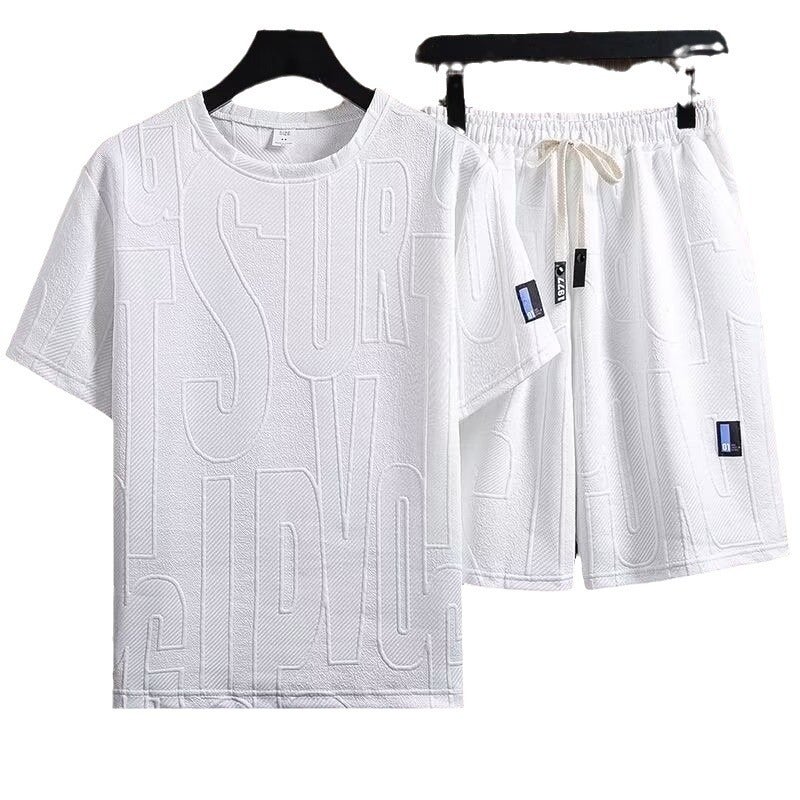 Summer T-Shirt Short-Sleeved Two-Piece Suit Men'S Breathable Waffle Jacquard Suit Trendy Casual Sports Men - Image 5